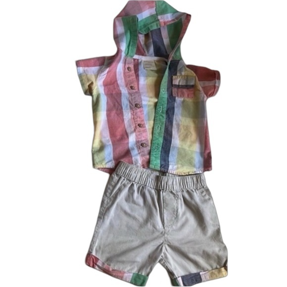 Cute 18M Matching Set: Hooded Shirt + Khaki Shorts‎ - Picture 1 of 9
